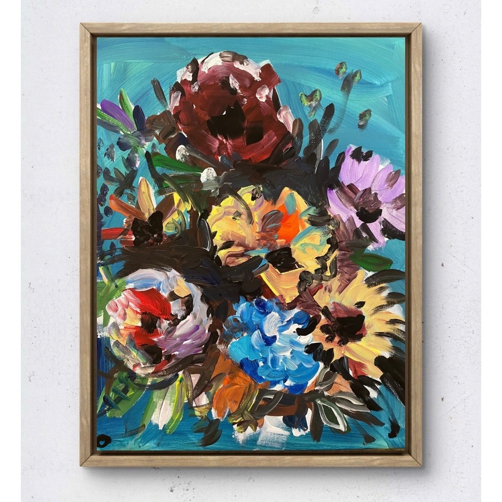 Oman Original Expressionist Floral Painting 16x20 Acrylic Flower Bouquet Art